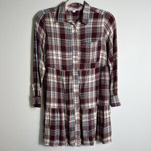 Ann Taylor Loft Petites Button Front Plaid Dress-Tiered-Rayon-XSP